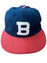 ●●vintage us製EBBETS FIELD エベッツフィールド B ブルックリン ブッシュウィックス ベースボールキャップ 7 1/2 紺x赤x白●●_画像1