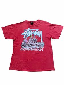 ●●vintage STUSSY ステューシー ビーチファミリー MAXIN and RELAXIN T サイズL 赤●●