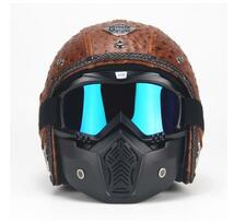 新入荷 バイク ジェットヘルメット ハーレーヘルメット PUレザー バイザー付き ゴーグル マスク付 -XXL_画像1