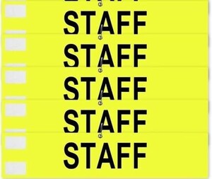 送料無料★腕章 スタッフ STAFF 文字印刷済み 安全ピン付き マジックテープ ずれない 自治会 学校 撮影 スタッフ 5枚セット (黄色) 