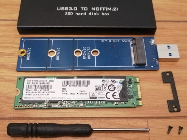 M.2 SSD外付けケース + M.2SSD128GB 2280 SATA ノートPC コピー交換セット
