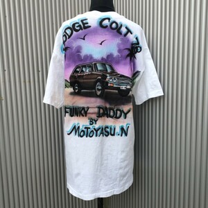 Art hand Auction [80s/90s/Made in USA/Hand-painted] Hanes BEEFY/Vintage/Used clothing/Round body/Single stitch/DODGE COLT 78/Airbrush/Art/T-shirt/M/White, Medium size, Crew neck, others
