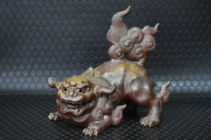 うぶ品　時代物　木村友敬　備前焼　細密獅子置物　高さ約23.5cm　古美術品