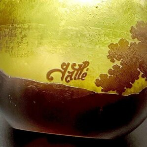 エミール・ガレ 湖水風景文鶴首花瓶 Emile Galle 26㎝ 湖畔 花器 1900年初頭 被せガラス 酸化腐食彫 アンティーク ドーム アールヌーボーの画像10