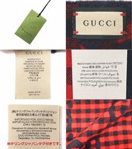 17万新品◆GUCCIグッチ 赤×紺 立体GGモチーフ×チェック柄 ウールマフラー ㈱ケリング 1円_画像8