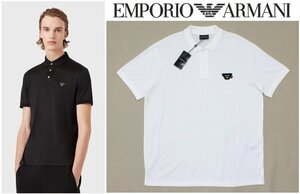 5万新品◆XXL◆EMPORIO ARMANI アルマーニ◆白シルケットコットン絵文字パッチポロシャツ 1円