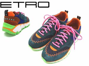 13万新品◆41=26cm【ETRO】エトロ ターコイズスタッズ付きスエードフリンジスニーカー緑系1円