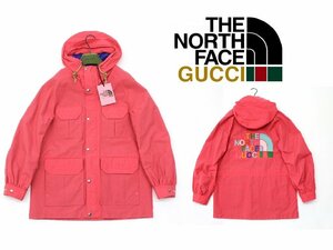 28万新品◆XS◆グッチ GUCCI×THE NORTH FACEコラボ マルチカラーロゴ刺繍 ピンク系 フーディーマウンテンパーカー 1円