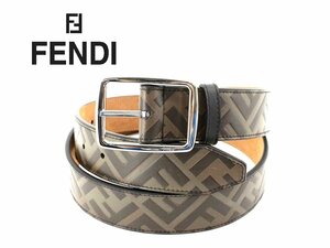 9万新品◆90◆FENDI フェンディ Fモノグラムエンボス加工レザーベルト茶系 1円