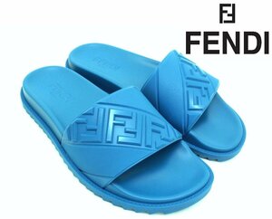 9万新品◆7=26cm◆FENDI フェンディ 青エンボス加工FFロゴ ラバースライドサンダル1円