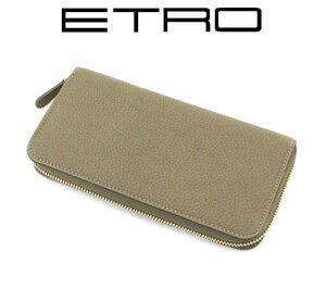 11 ten thousand new goods *[ETRO] Etro gray ju leather round Zip long wallet 1 jpy 
