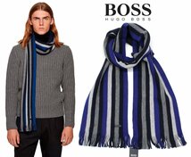 3万新品◆BOSS ヒューゴボス マルチカラーストライプ柄ウールマフラー 1円_画像1