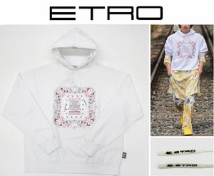 17万新品◆M◆エトロ◆バックトゥザフューチャーペイズリー刺繍 白フーディー スウェットパーカー【ETRO】1円