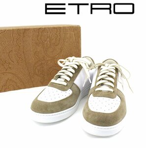 12万新品◆40=25cm【ETRO】エトロ 白レザーPEGASOスニーカーベージュ1円エアフォースワン