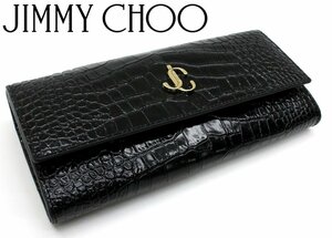 13万新品◆JIMMY CHOOジミーチュウ◆黒クロコエンボス加工レザーコンチネンタルウォレット長財布1円