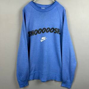 Wl966 USA製 90s VINTAGE NIKE ナイキ スウェット トレーナー ラグラン 青系 ロゴプリント SWOOOOOSH メンズ