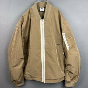 Wm175 NIKE ナイキ MA-1 フライトジャケット ブルゾン ジップアップ ジャケット 内側メッシュ ベージュ系 メンズ L