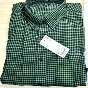 [3489-1] 未使用 UNIQLO ユニクロ フランネル チェックシャツ(長袖) M 55 GREEN グリーン 緑 ボタンダウン ギンガムチェック風 メンズの画像1