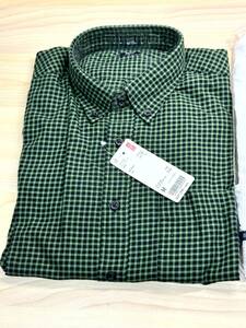 [3489-1] 未使用 UNIQLO ユニクロ フランネル チェックシャツ(長袖) M 55 GREEN グリーン 緑 ボタンダウン ギンガムチェック風 メンズ