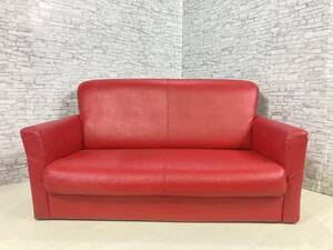 * red leather * 2 seater . two seater . sofa red small size compact low sofa leather sofa imitation leather leather super-discount cheap Osaka receipt possible 