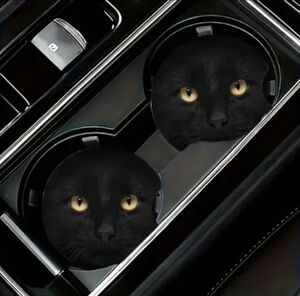 車 アクセサリー コースター ドリンクホルダー 猫 黒猫