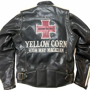 即決★yellow corn★M ライディングジャケット PVC ベスト パッド入り 黒 ブラック イエローコーン ライダースジャケット