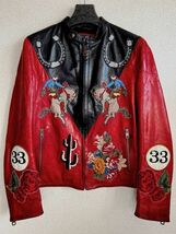 DOLCE&GABBANA エンブロイダリー タウロスレザー ライダース 48 定価88万_画像1