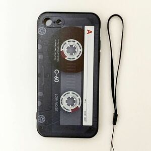 おもしろiphoneケース 7/8/SE2.3用 カセットテープ風 レトロ 懐かしい 昭和 平成 ストラップ付 音楽テープ