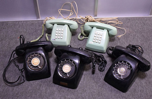 # Showa Retro telephone machine 5 pcs. set black telephone 600A-1/A-2 NTT push type 601-P