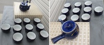 ☆未使用☆和光園 蘭十客茶器 金彩 蘭絵入 濃紺 急須＆湯呑×10客セット 茶器揃 陶器 _画像3