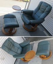 ☆北欧家具☆ノルウェー EKORNES エコーネス 本革 パーソナルチェア リクライニングチェア 1人掛け 椅子 サイドテーブル/オットマン セット_画像2