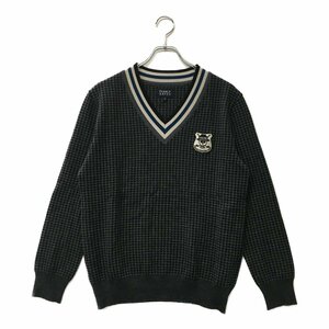 coco★パーリーゲイツ★長袖Vネックニットセーター★黒×グレー★千鳥格子★4(M)★中古※レターパックプラス発送可★87070