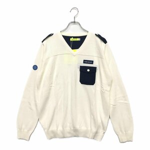 coco★新品★ビバハート★長袖Vネックニット★セーター★ミリタリー風★白★ホワイト★52(LL)★大きい※レターパックプラス発送可★★87440