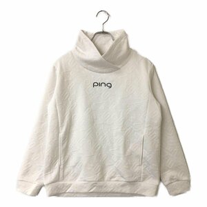 coco★ピン★PING★長袖ハイネックカットソー★白★ホワイト/ロゴ総柄★M★中古※レターパックプラス発送可★87556