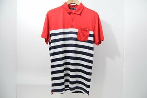 coco*J. Lindberg * polo-shirt with short sleeves * red * white × navy blue / border * red *M*USED* cat pohs shipping possible *61662