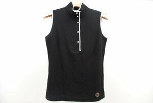 coco★ランバン★LANVIN★ノースリーブシャツ★薄手★ブラック×グリーン系★38(M)★中古※ネコパケ発送可★63621