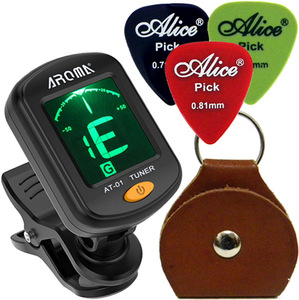 * clip type guitar tuner ( battery attaching ) & pick holder ( tea ) & pick (3 sheets ) / * 3 point set *