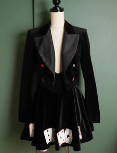 [ ultimate beautiful goods ]o Lynn Piaa ru tongue playing cards pattern . tail setup 38&36 black [skuuu woman ] jacket skirt suit Olympia Le-Tan 2014FW