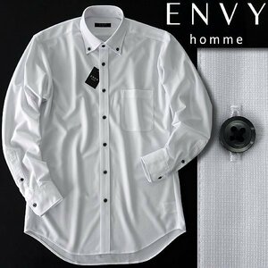 新品 山喜 エンビオム ス トライプ トリコット ニット ジャージー シャツ M 白 【DNW001_701】 ENVY HOMME メンズ 長袖