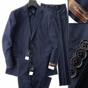 新品 スーツカンパニー BIELLANO FINISH シャドーチェック 2パンツ スーツ YA6(細身L) 紺 【J52339】 175-8D メンズ ウール 洗濯可 サマー