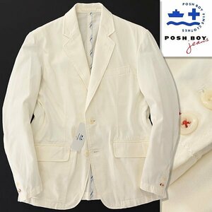 新品 ポッシュボーイ 春夏 コットン ソフト ツイル ジャケット L 白 【TJF100_10】 メンズ POSH BOY ストレッチ アンコン ブレザー