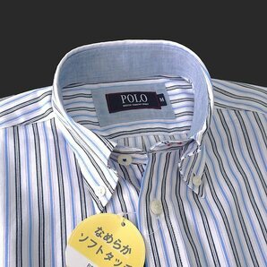 新品 POLO BCS ポロ ストライプ柄 コットン ツイル BD シャツ L 白 黒 水色 【NXE080_10】 メンズ 刺繍 ボタンダウン オールシーズンの画像2
