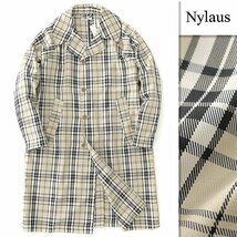 新品 NYLAUS ナイラス 春 秋 チェック ステンカラー コート M ベージュ 【J47939】 メンズ 洗濯可能 タータン バルカラー バルマカーン_画像1