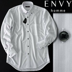 新品 山喜 エンビオム ス トライプ トリコット ニット ジャージー シャツ M 白 【DNW001_701】 ENVY HOMME メンズ 長袖