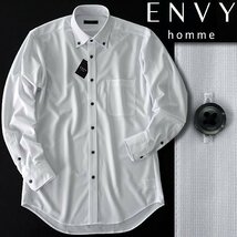 新品 山喜 エンビオム ストライプ トリコット ニット ジャージー シャツ LL 白 【DNW001_701】 ENVY HOMME メンズ 長袖_画像1