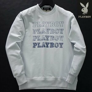 新品 プレイボーイ 24年春夏 グラフィック スウェット M 水色【41022_76】 PLAYBOY ロゴ 長袖 コットン スエット トレーナー メンズ