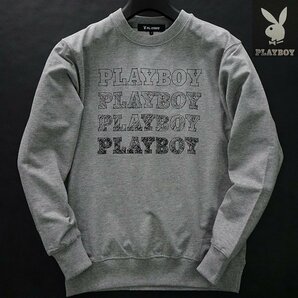 新品 プレイボーイ 24年春夏 グラフィック スウェット L 灰【41022_97】 PLAYBOY ロゴ 長袖 コットン スエット トレーナー メンズの画像1