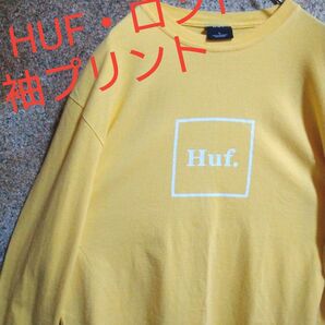 HUF　ハフ　ロンT　デカロゴ　袖プリント　Lサイズ