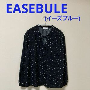 EASEBULE (イーズブルー)フロントリボンブラウス　ドット柄　黒×白