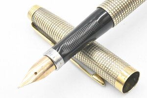 PARKER パーカー 75 STERLING VERMEIL F メッキ加工 シルバー 格子 吸入式 万年筆 20766425